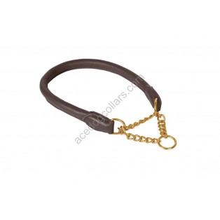 Ace Rolled super SOFT Half Check Leather Dog Collar ::BRASS CHAIN:: (Black, Brown, Tan)